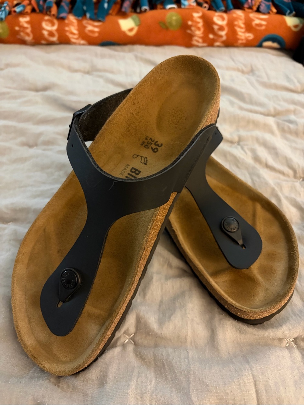 Birkenstock Black Gizeh Thong Sandal with Suede Footbed-size 39